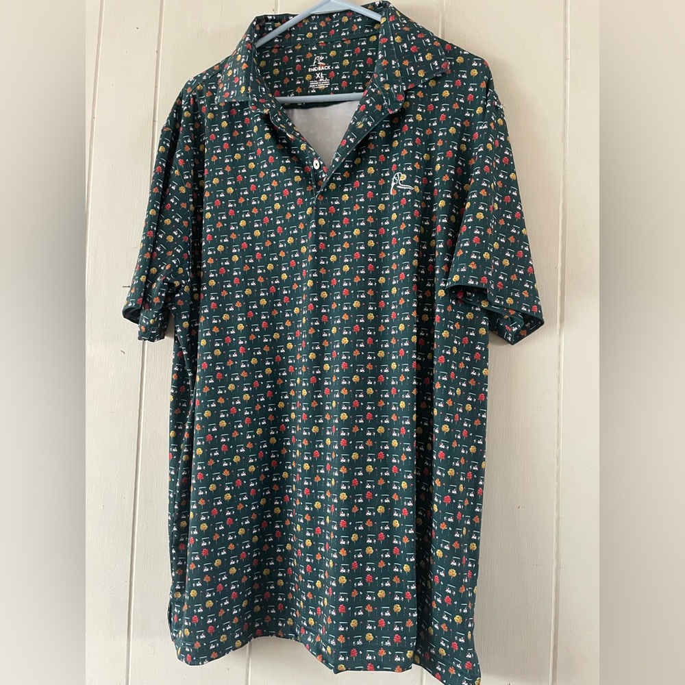 Rhoback Golf Polo Shirt Mens XL " The Fall" Green Golf Cart Leaf Print Polo Rare